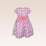 Atlas Girls Pink Checkered Dress with Cord Belt