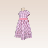 Atlas Girls Pink Checkered Dress with Cord Belt