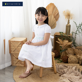 Hazel Girls Dress Ivory with Smock and Embroidery details