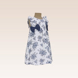 Eve Baby Girls Printed Floral Navy Blue A-line Dress with Ribbon Detail
