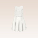 Gwen Girls White Party Dress Shell Mesh Floral Top and Pleated Skirt