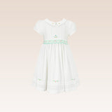 Hazel Girls Dress Ivory with Smock and Embroidery details