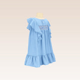 Juliette Girls Blue Tunic Dress with Smocking and Embroidery Details