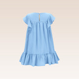 Juliette Girls Blue Tunic Dress with Smocking and Embroidery Details