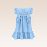 Juliette Girls Blue Tunic Dress with Smocking and Embroidery Details