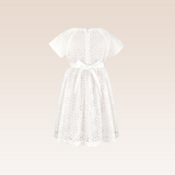 Bernadette Girls White Burnout Lace with Bow Front Dress