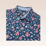 Emeric  Boys Navy Printed Floral Short Sleeved Polo