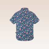 Emeric  Boys Navy Printed Floral Short Sleeved Polo