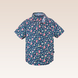 Emeric  Boys Navy Printed Floral Short Sleeved Polo