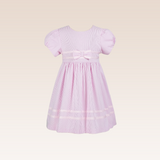 Desiree Girls Pink Striped Woven with Contrast Ribbon Details Dress