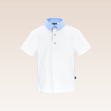 Imman Boys White Polo Pique with Chambray Collar