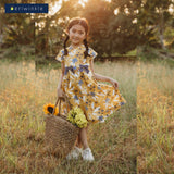 Enah Girls Yellow Floral Print and Bows Dress