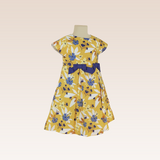 Enah Girls Yellow Floral Print and Bows Dress