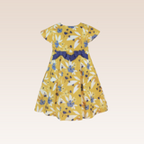 Enah Girls Yellow Floral Print and Bows Dress