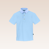 Imman Boys Blue Polo Pique with Chambray Collar