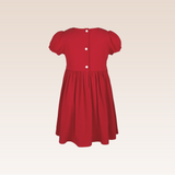 Amandine Girls Red Hand Smocked Dress with Bow Details