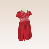 Amandine Girls Red Hand Smocked Dress with Bow Details