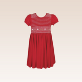 Amandine Girls Red Hand Smocked Dress with Bow Details