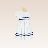 Desiree Girls White Striped Woven with Contrast Ribbon Details Dress