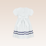 Desiree Girls White Striped Woven with Contrast Ribbon Details Dress