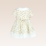 Luna Baby Girls Yellow Printed Dress with Ribbon Tie at Back