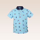 Imman Boys Printed Polo Pique with Chambray Collar