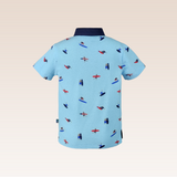 Imman Boys Printed Polo Pique with Chambray Collar