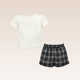 Nallah Girls Two-Piece Top and Checked Short Set