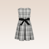 Myra Girls Checkered Ivory with Flower Pin Dress