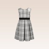 Myra Girls Checkered Ivory with Flower Pin Dress