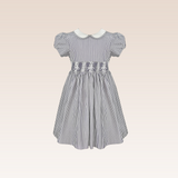 Jaylyn Girls Grey Printed Smocked Dress