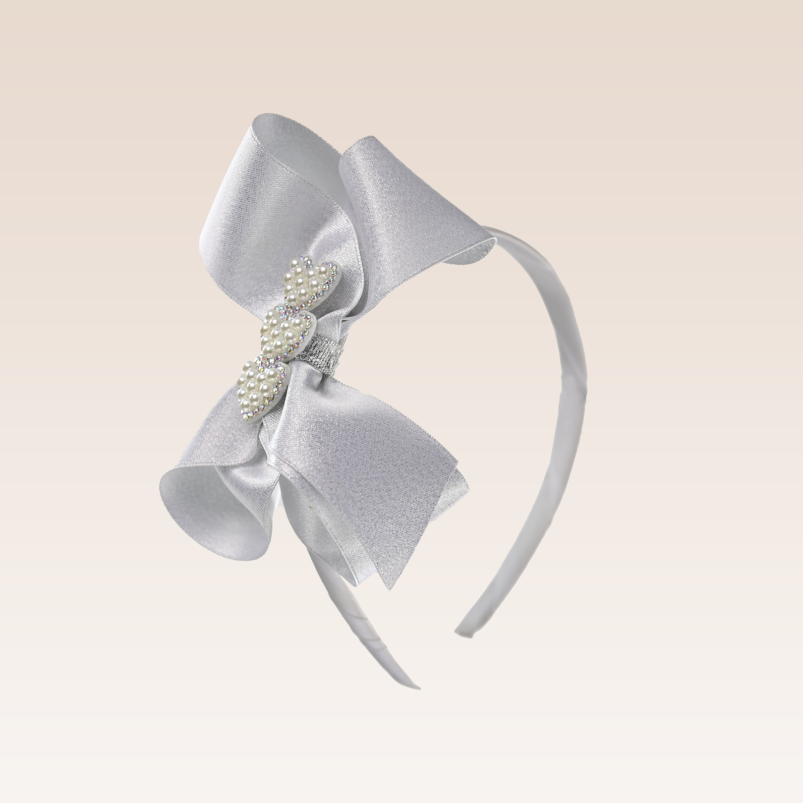 Sally Girls Silver Bow with Pearls Headband