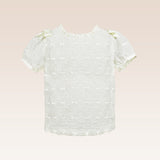 Monet Girls Ivory Embroidered Top with Bows