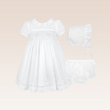 Bertha  Baby Girls White Smocking with Bonnet and Diaper Cover