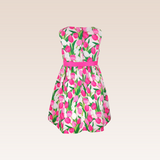 Tamara Girls Pink Dress Floral Print Belted Bow