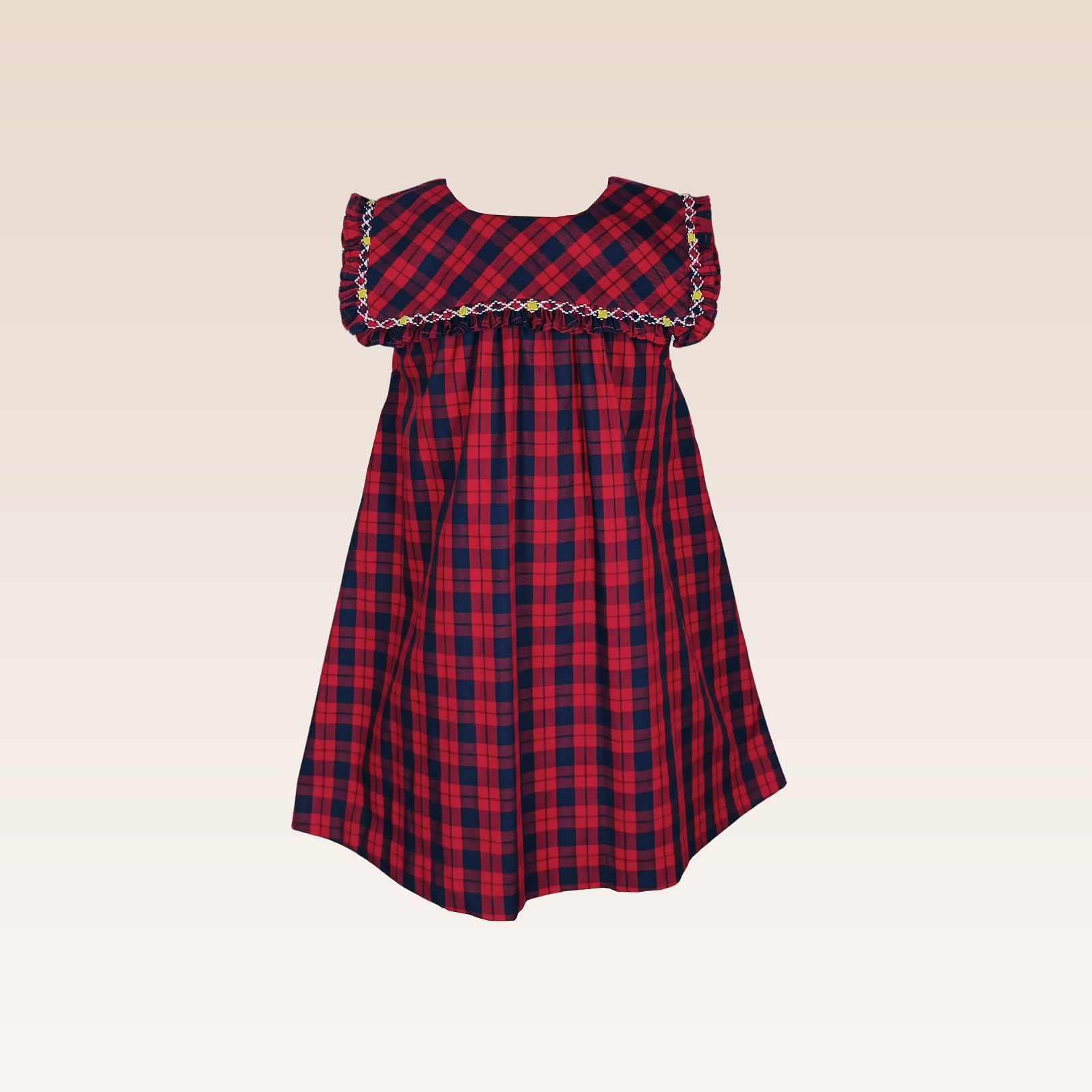 Olive Girls Red Plaid Smocked Dress