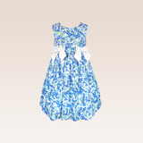 Amelia Girls Periwinkle Blue Printed Dress with Bows