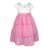 Sophie Girl Pink Party Dress Tiered Skirt with Embroidered Flowers